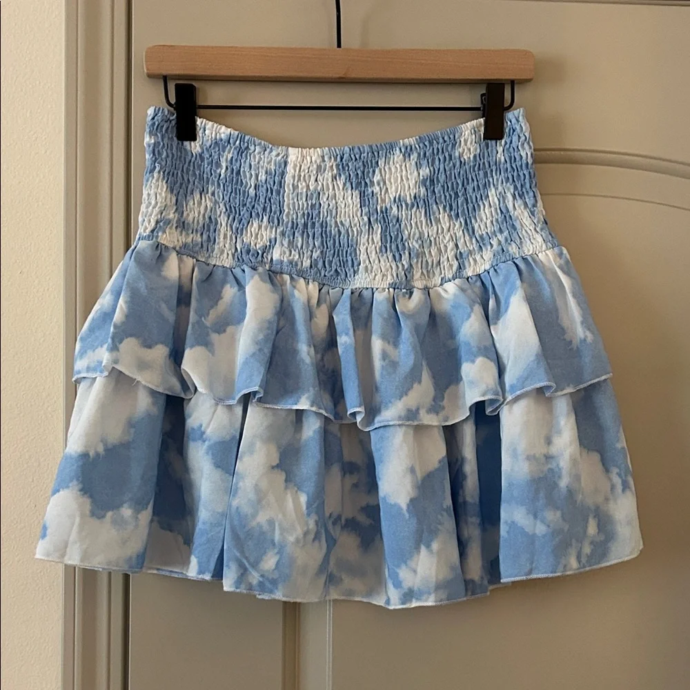 Women's Blue Tie-Dye Ruffle Mini Skirt